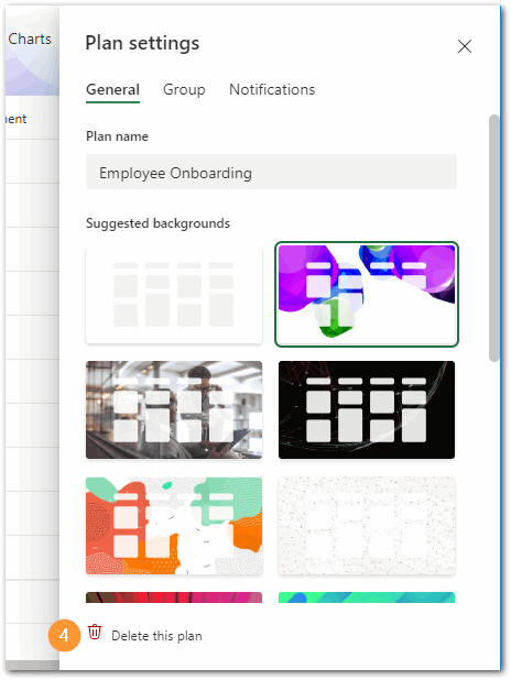 Screenshot of M365 Planner panel