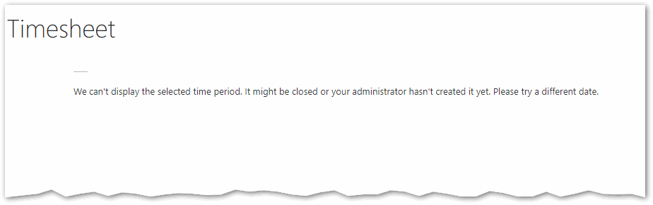 screenshot of the Timesheet error message