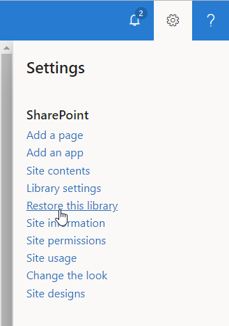 Restore option in SharePoint Online