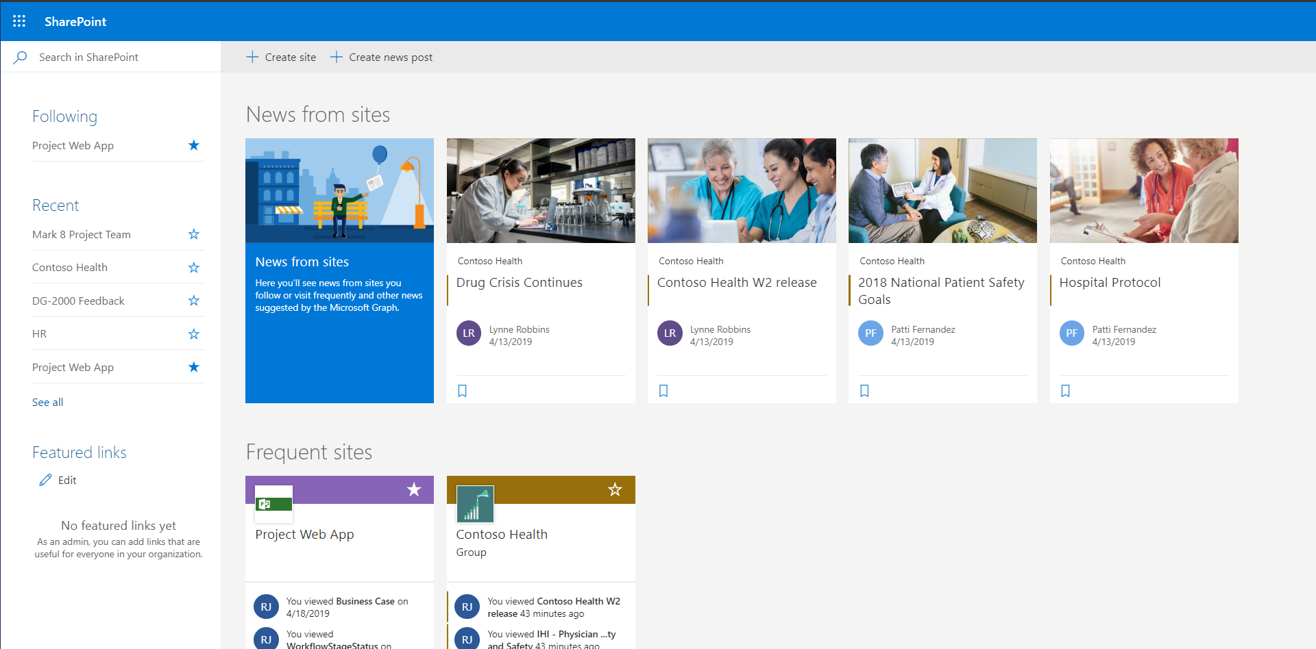 SharePoint Online main page